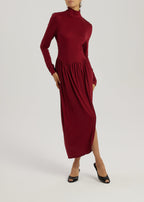 Valentina High Neck Jersey Drape Dress | Garnet