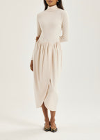 Valentina High Neck Jersey Drape Dress | Ivory