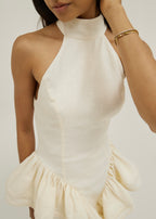 Rania Side Peplum Linen Dress | Cream