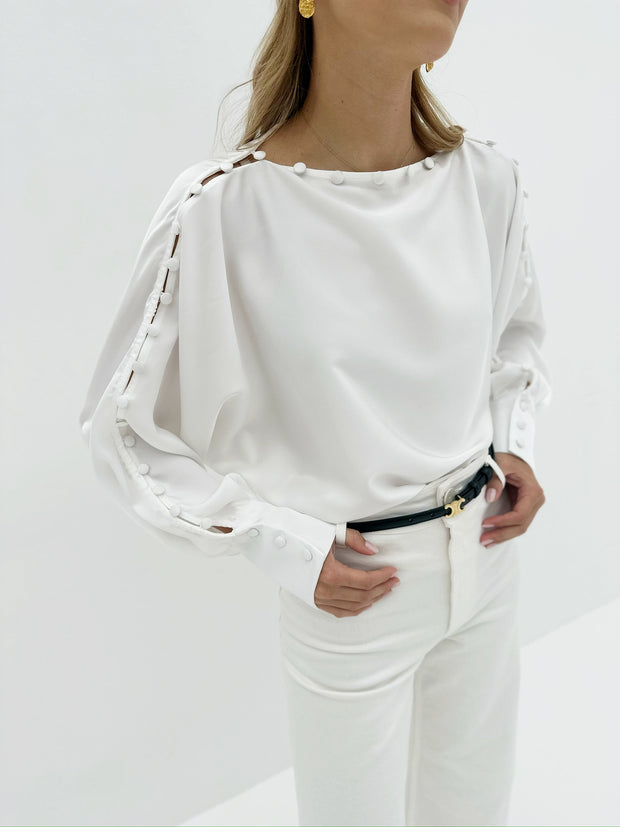 White Flowing Long-Sleeved Blouse