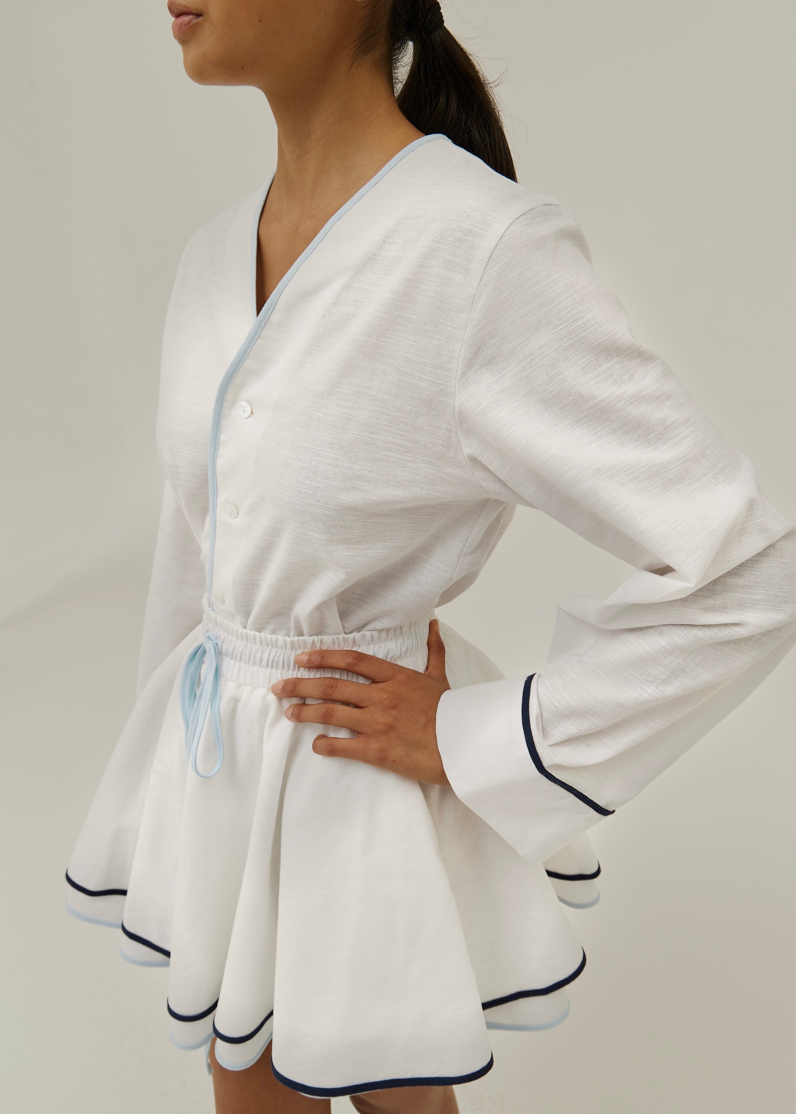 Izzy Contrast Edge Double Layer Skort | White/Blue