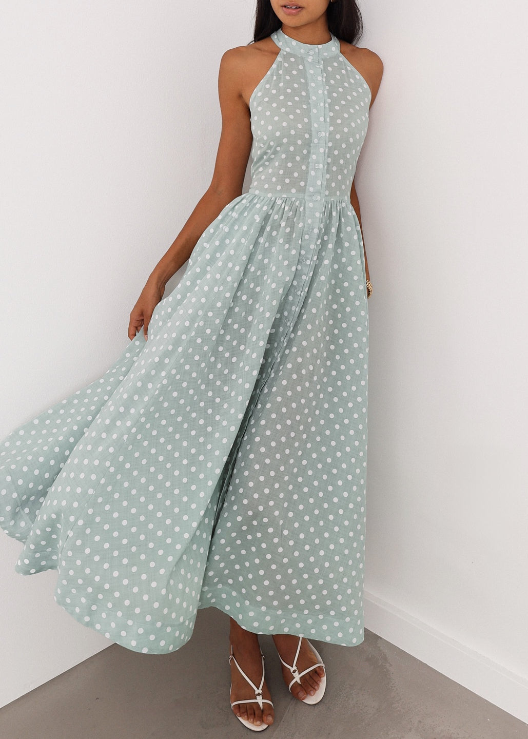 Adriana Polka Icon Timeless Dress | Pistachio/White