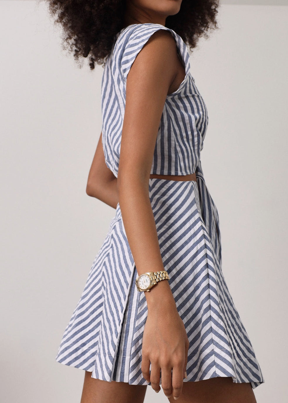 Lydia Stripe Box Pleat Skort | Navy/White