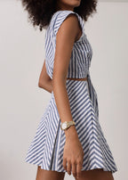 Lydia Stripe Box Pleat Skort | Navy/White