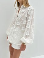 White Cotton Applique Shorts Vita Grace