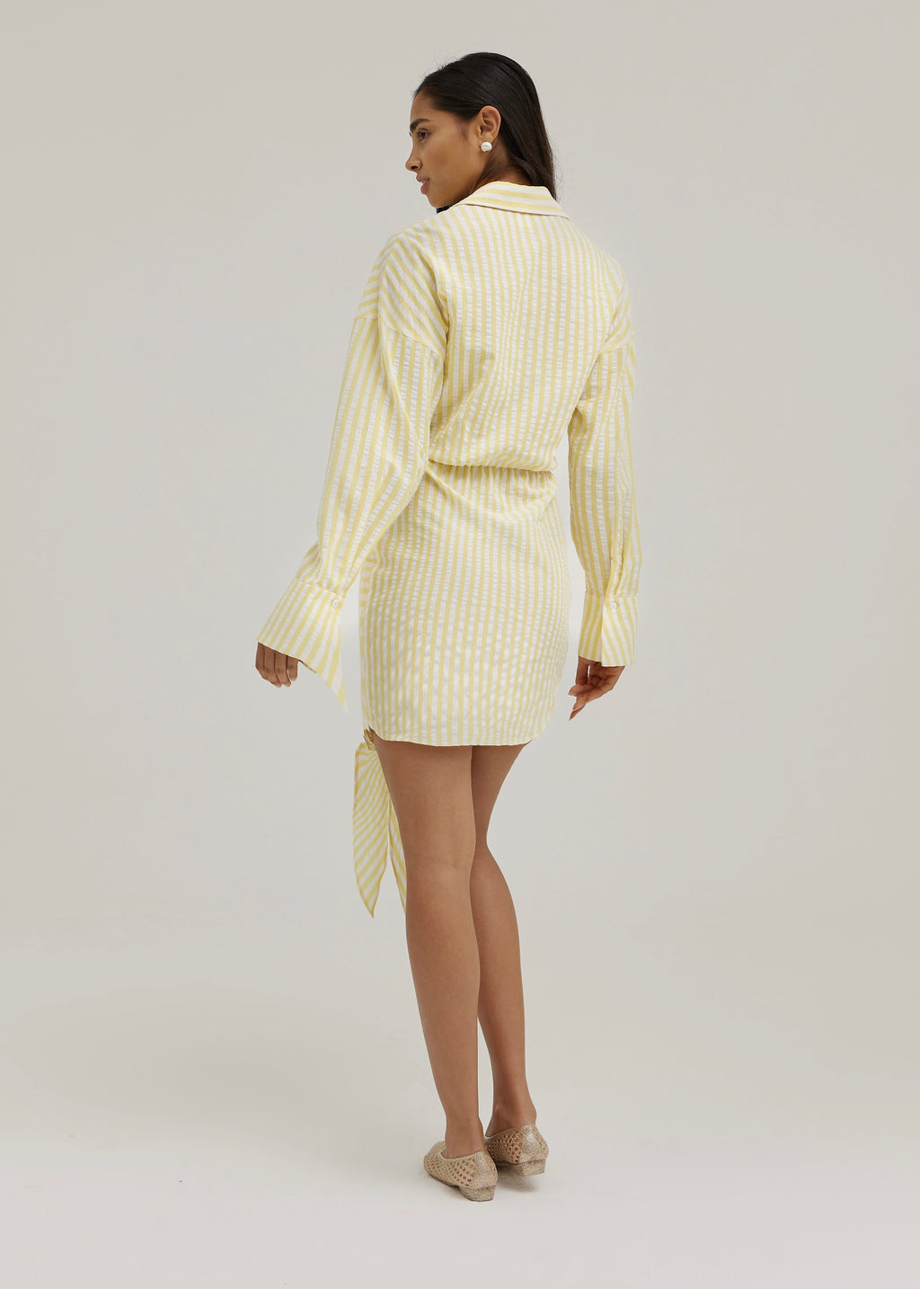 Jackie Stripe Tie Waist Shirt Dress | Lemon/White