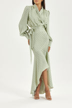 Martina Polka Dot Tie Wrap Blouse | Matcha