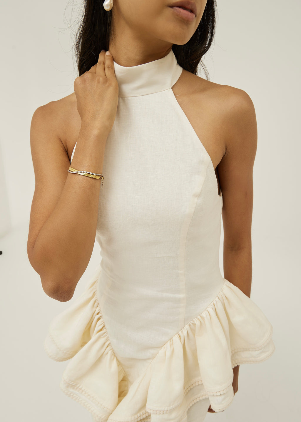 Rania Side Peplum Linen Dress | Cream