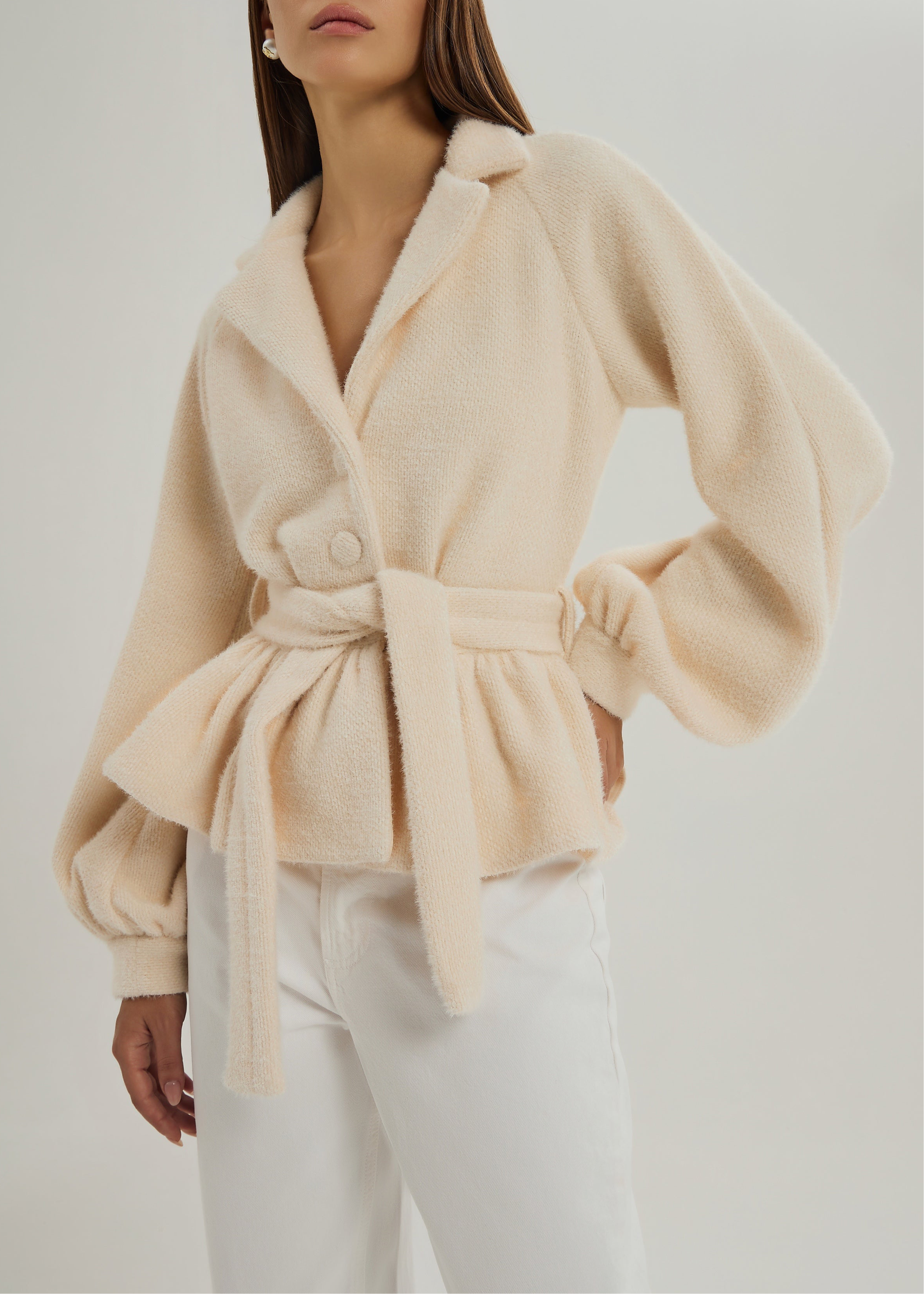 Palais Belted Peplum Cardigan | Ivory Blush