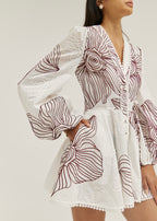 Tillie Embroidered Cotton Playsuit | White/Merlot