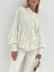 Petra Lurex Stripe Premium Cardigan | Cream