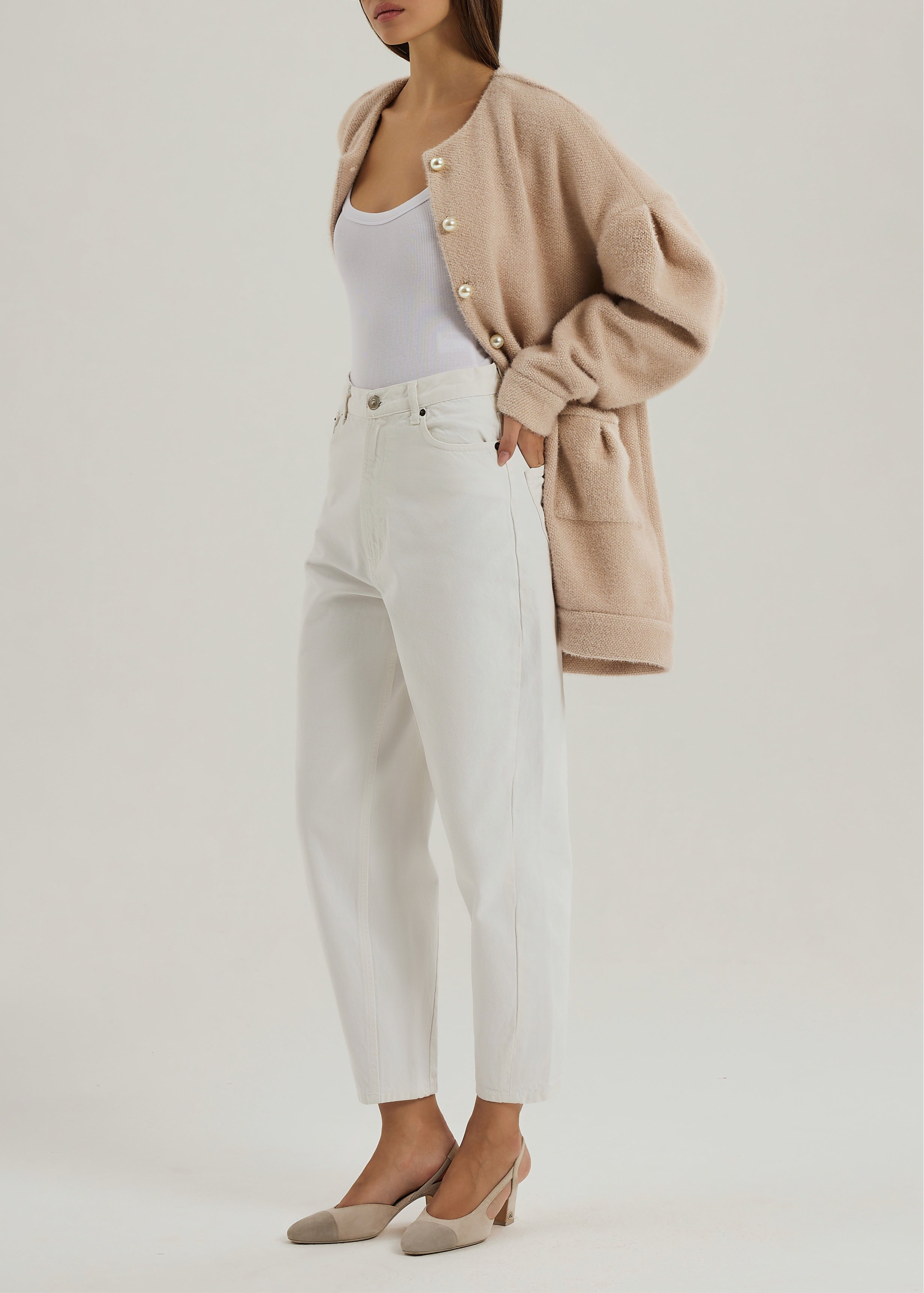 Corrine Pearl Button Cardigan Coat | Blush