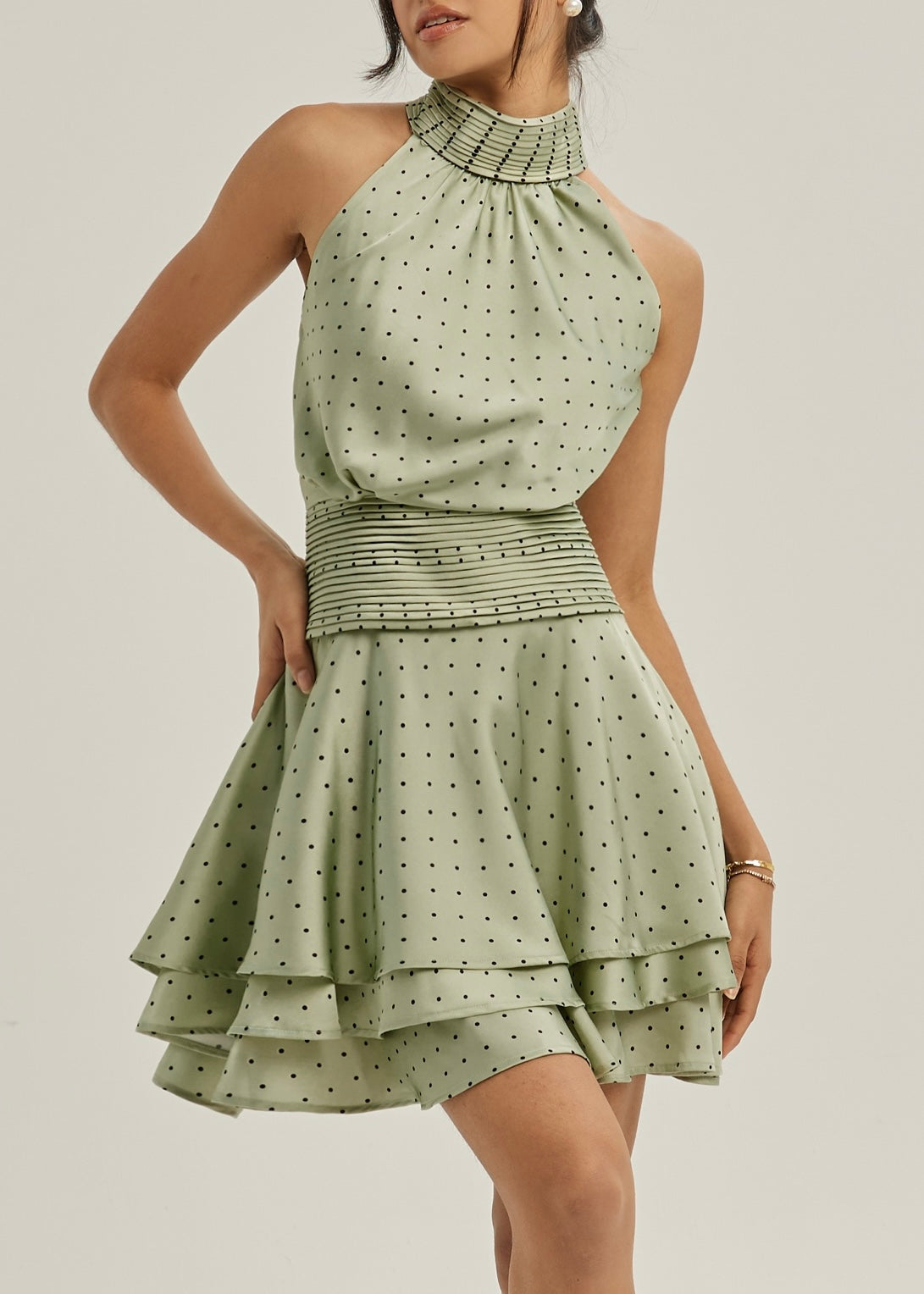 Alianna Polka Elevate Dress | Pistachio