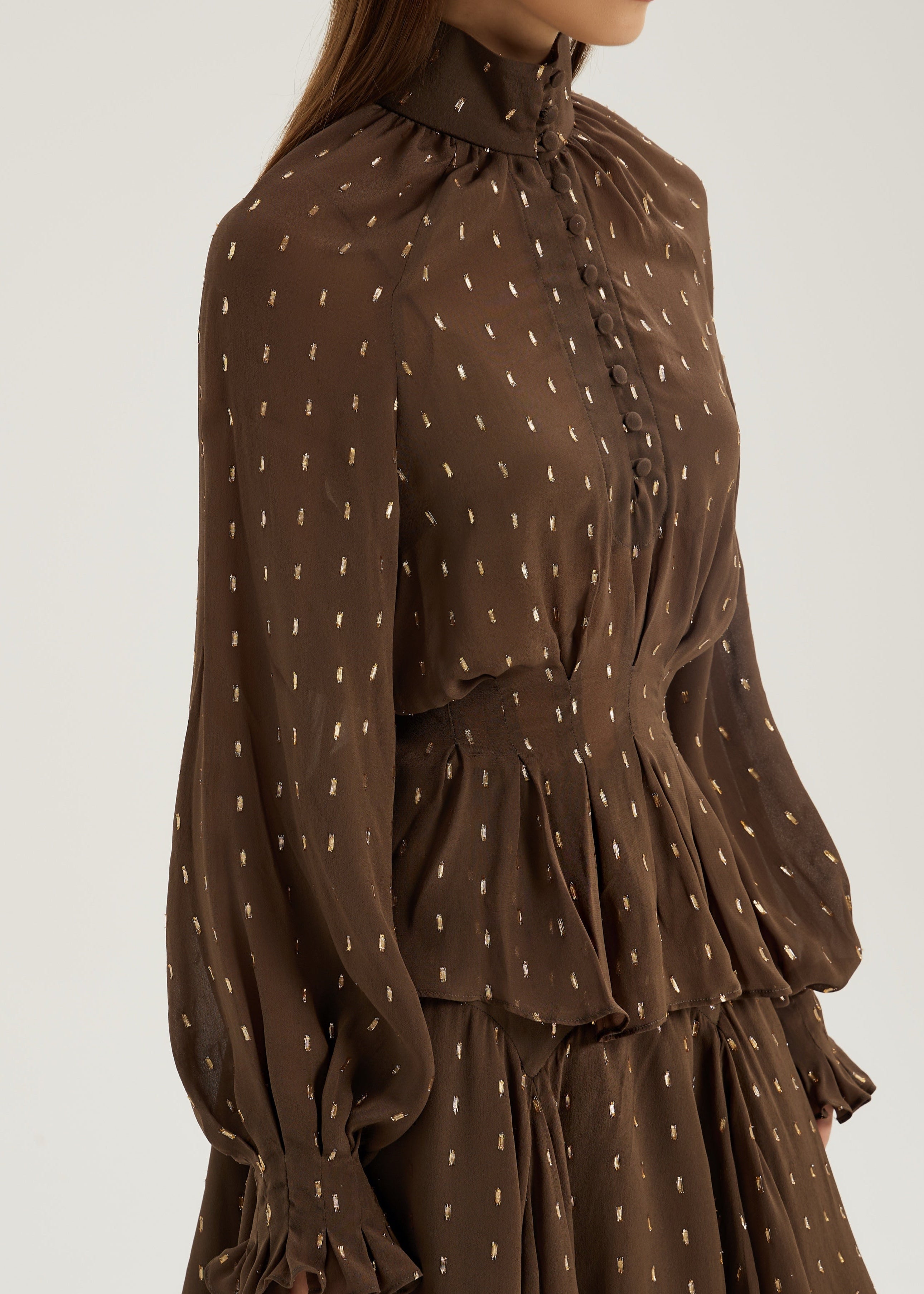 Allegra Pinch Waist Embroidered Blouse | Mocha