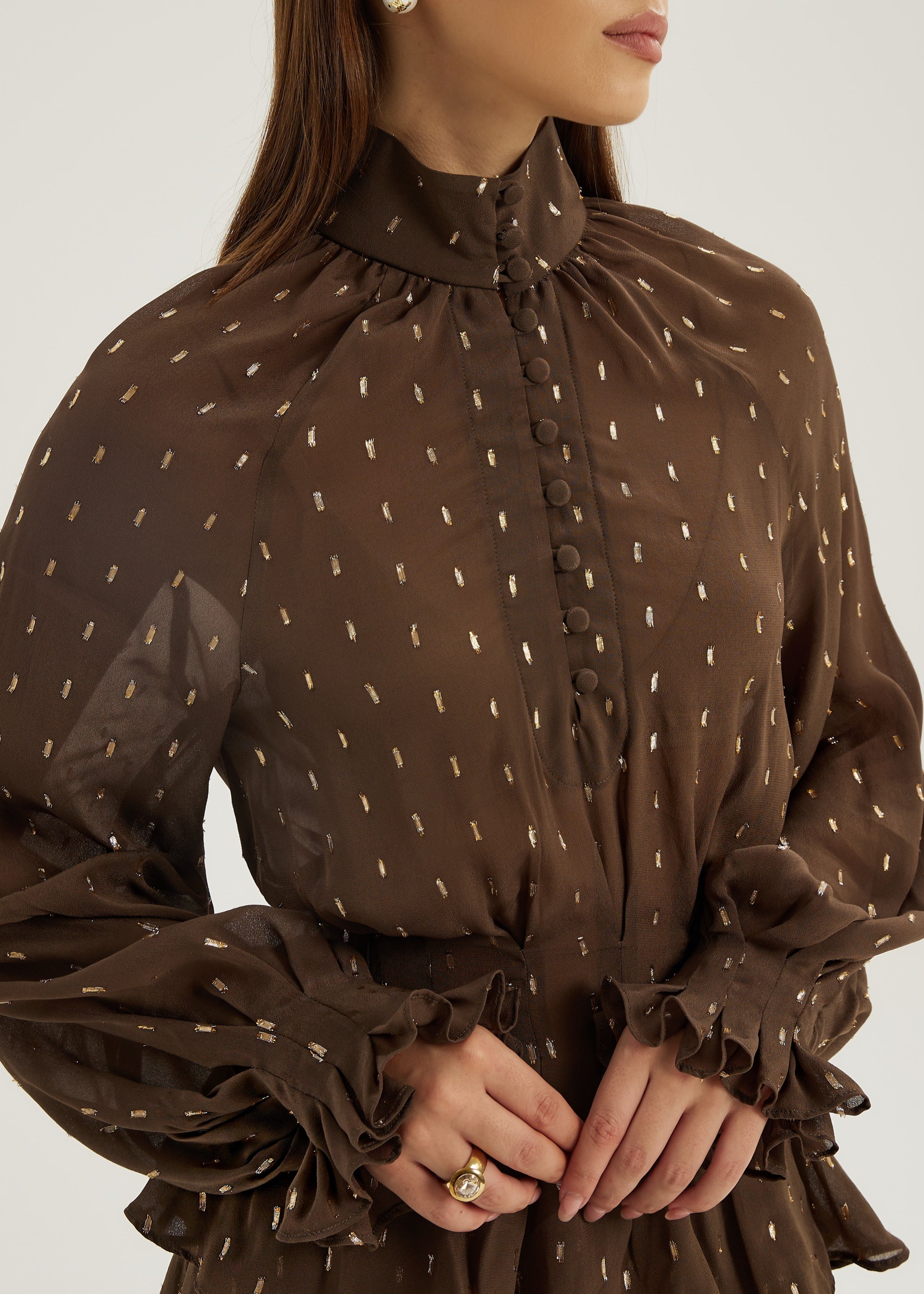 Allegra Pinch Waist Embroidered Blouse | Mocha