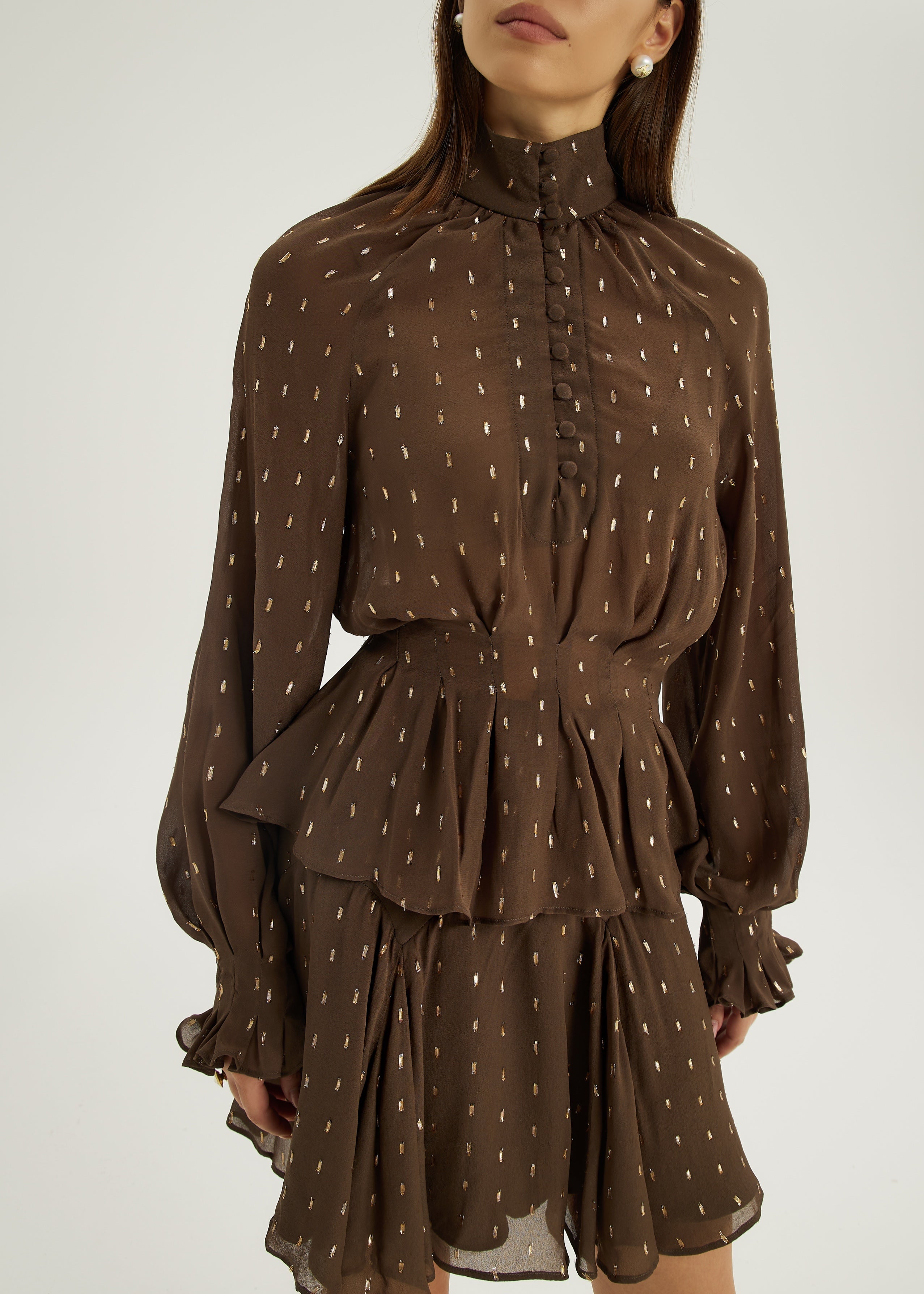 Allegra Pinch Waist Embroidered Blouse | Mocha