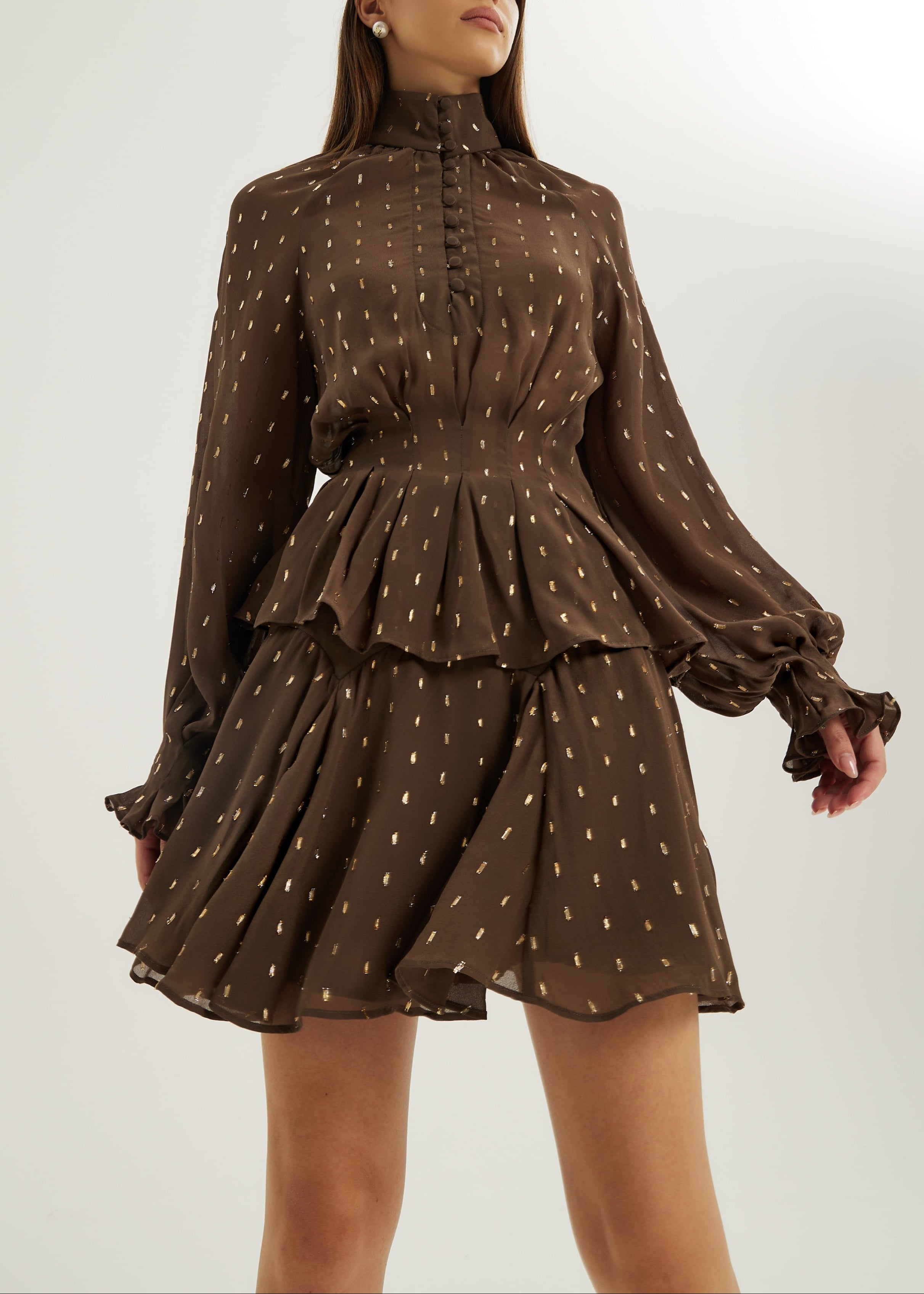 Allegra Pinch Waist Embroidered Blouse | Mocha