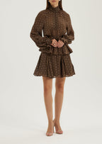 Allegra Flounce Embroidered Skirt | Mocha