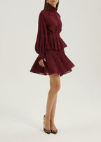 Allegra Pinch Waist Polka Dot Blouse | Merlot/Gold