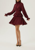 Allegra Pinch Waist Polka Dot Blouse | Merlot/Gold