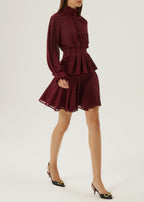 Allegra Pinch Waist Polka Dot Blouse | Merlot/Gold