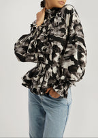 Allessa Pinch Waist Printed Blouse | Black/Grey