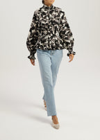 Allessa Pinch Waist Printed Blouse | Black/Grey