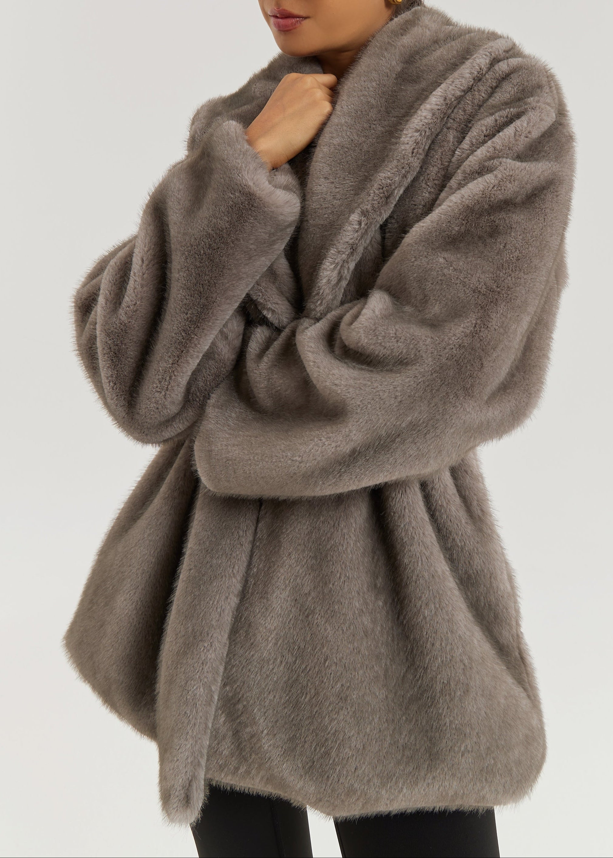 Alpina Cinch Waist Fur Coat | Smokey Quartz – VITA GRACE