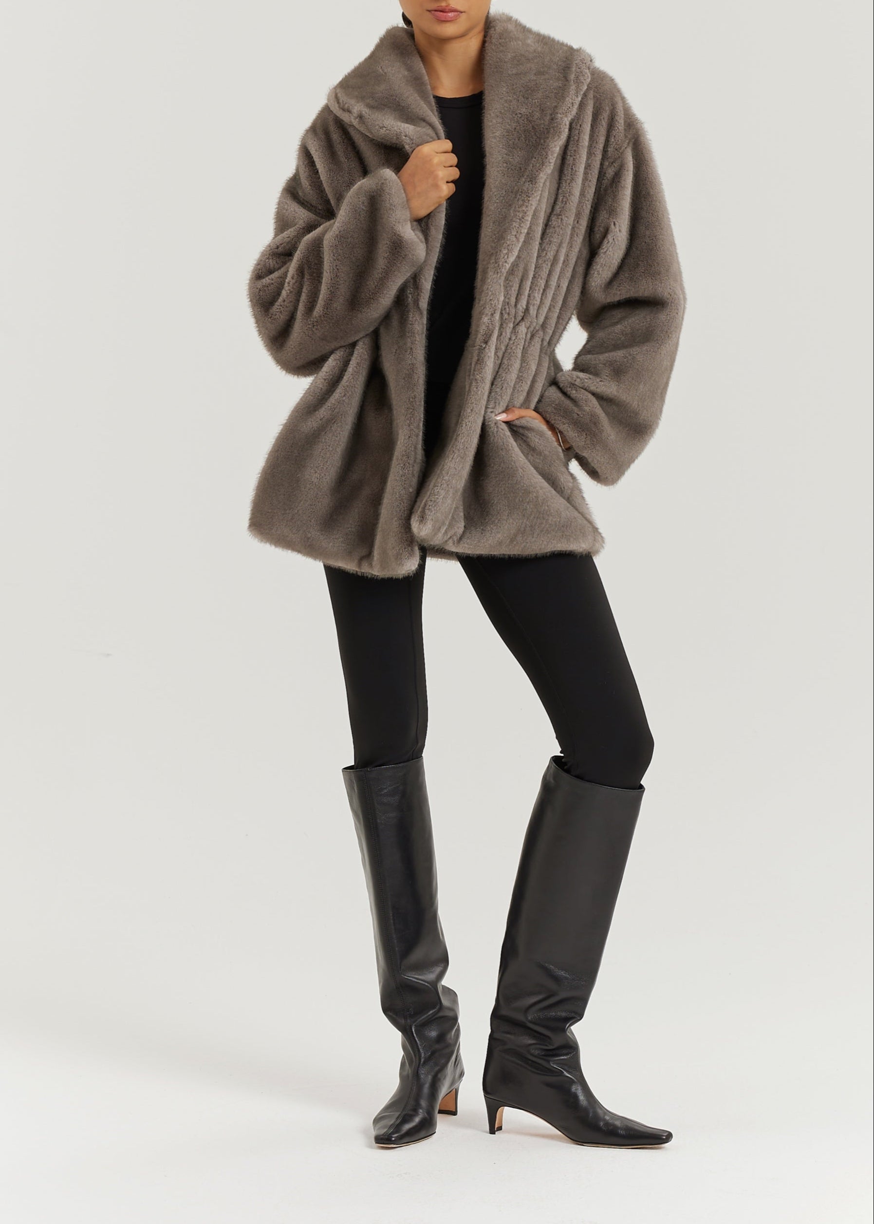 Alpina Cinch Waist Fur Coat | Smokey Quartz