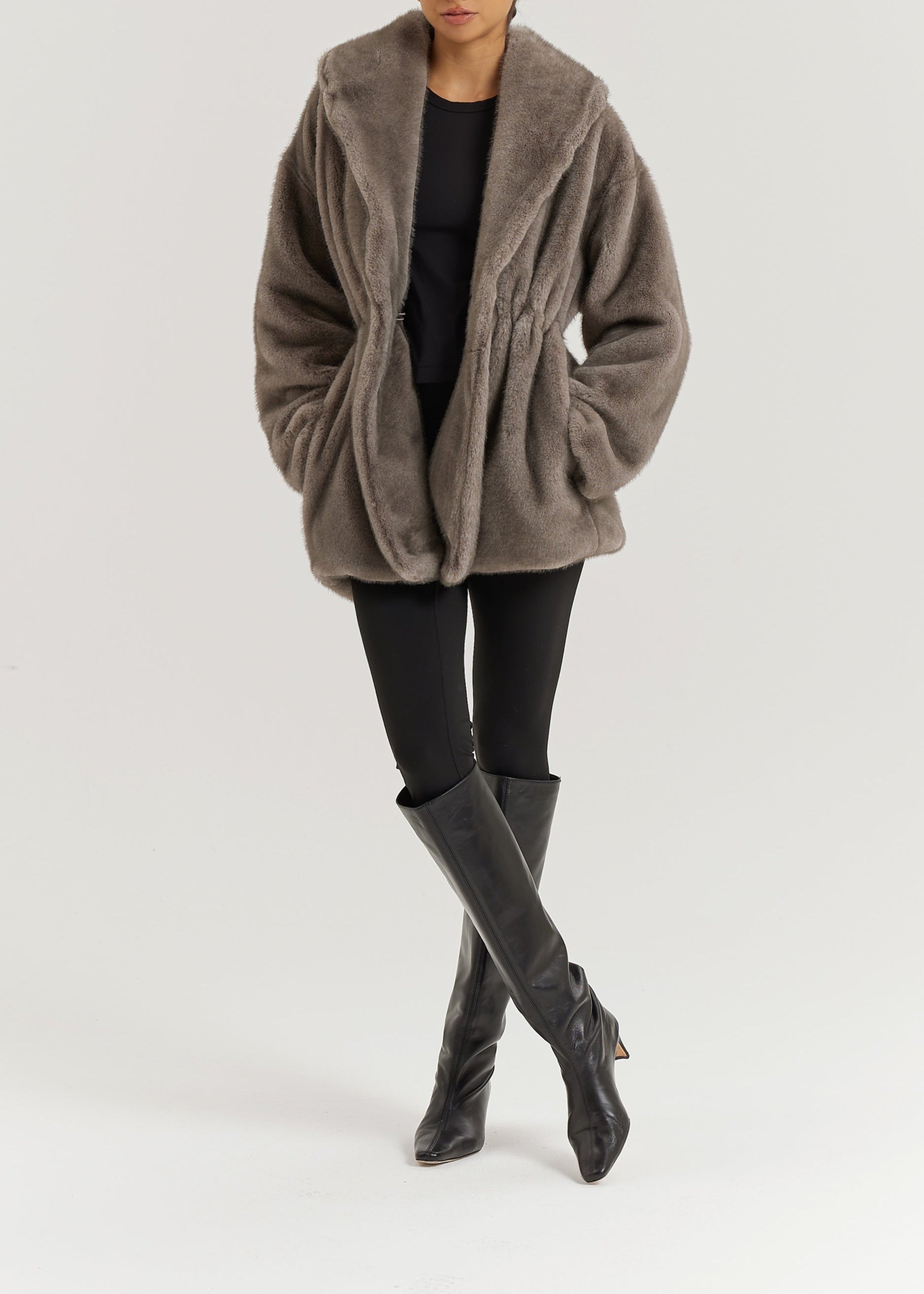 Alpina Cinch Waist Fur Coat | Smokey Quartz