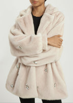 Alps Jewel Cinch Waist Fur Coat | Latte