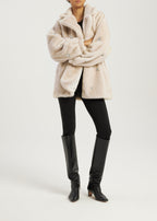 Alps Jewel Cinch Waist Fur Coat | Latte