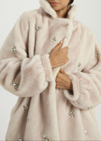 Alps Jewel Cinch Waist Fur Coat | Latte
