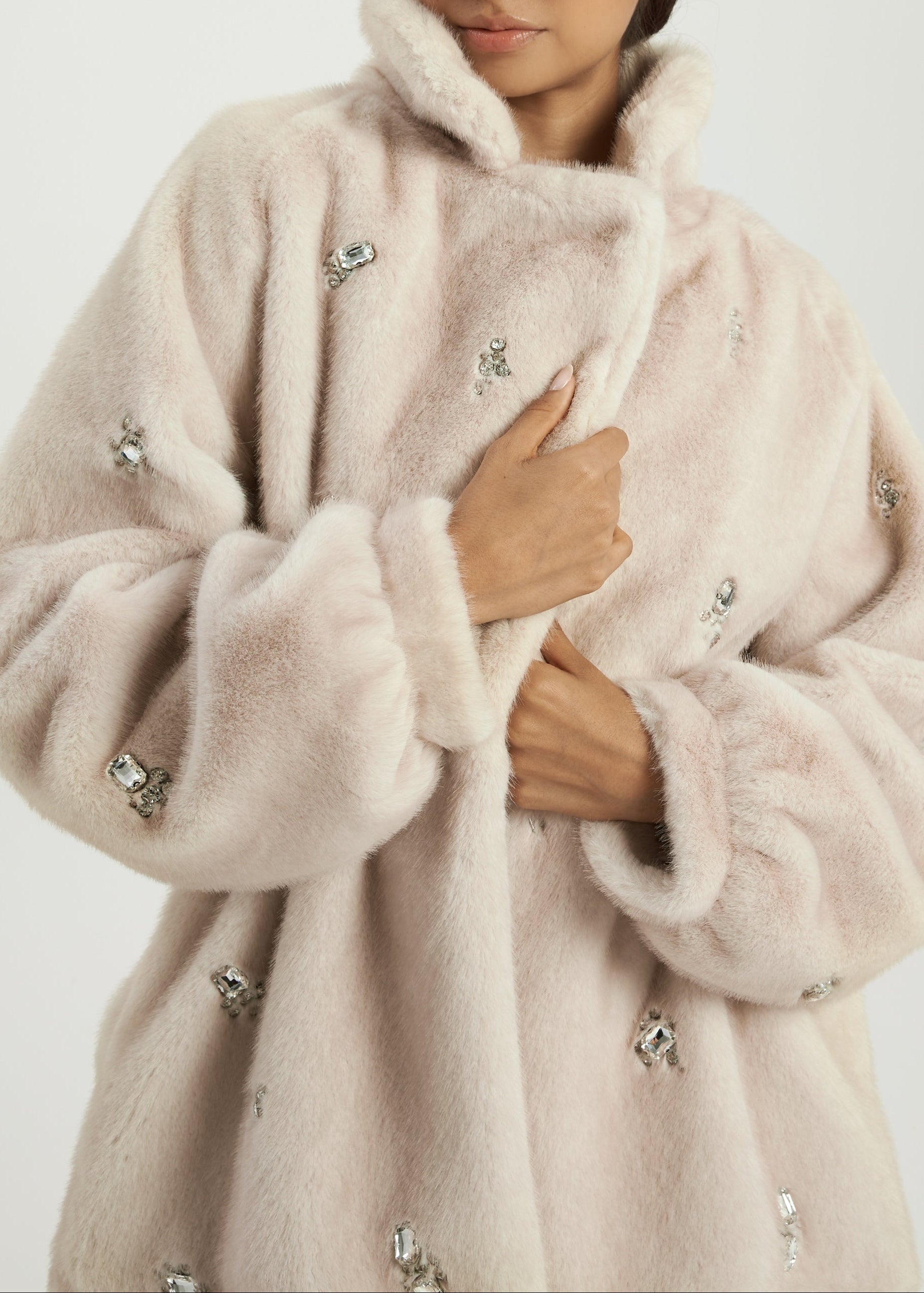 Alps Jewel Cinch Waist Fur Coat | Latte