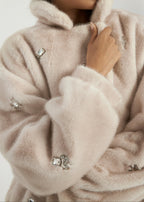 Alps Jewel Cinch Waist Fur Coat | Latte