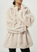 Alps Jewel Cinch Waist Fur Coat | Latte