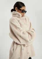 Alps Jewel Cinch Waist Fur Coat | Latte