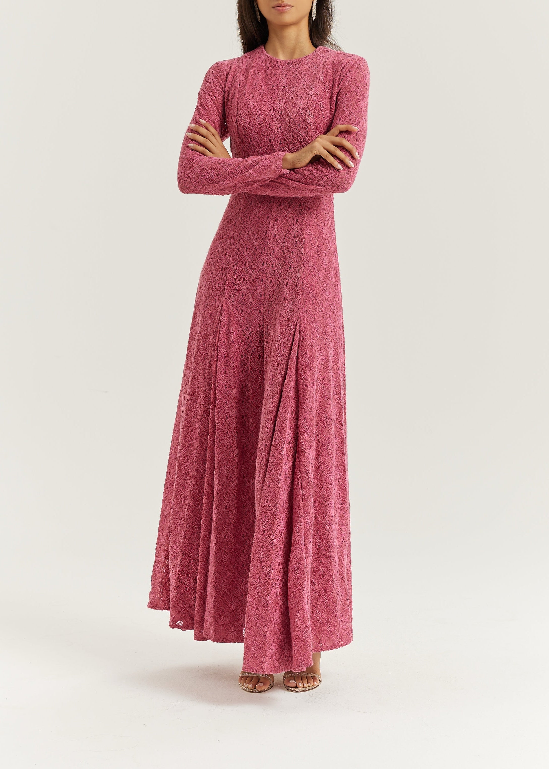 Amal Velvet & Lace Maxi Dress | Rose Pink