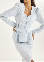 Anastasia Knitted Peplum Jacket | Pastel Blue