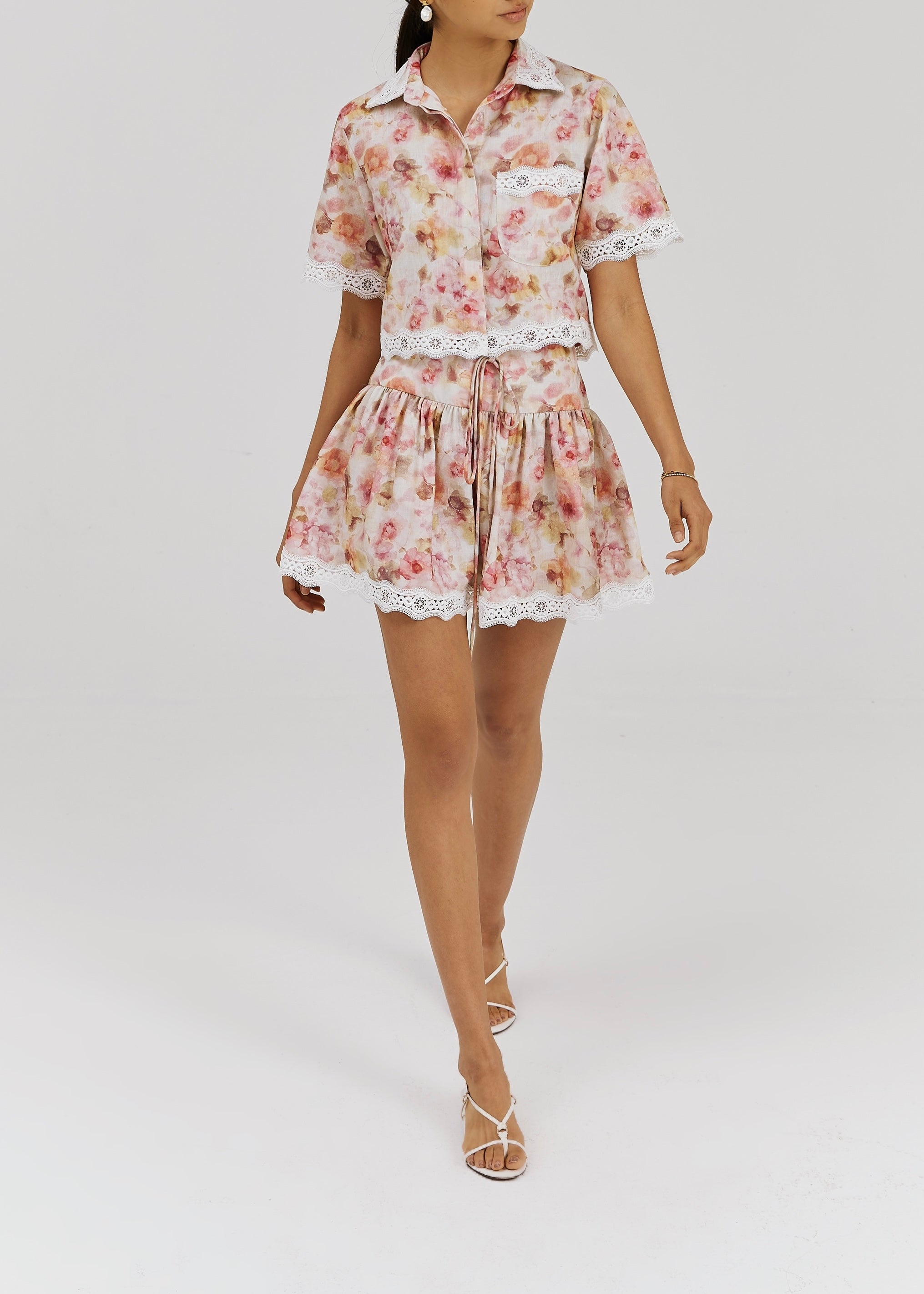 Anna Floral & Lace Blouse | Pink