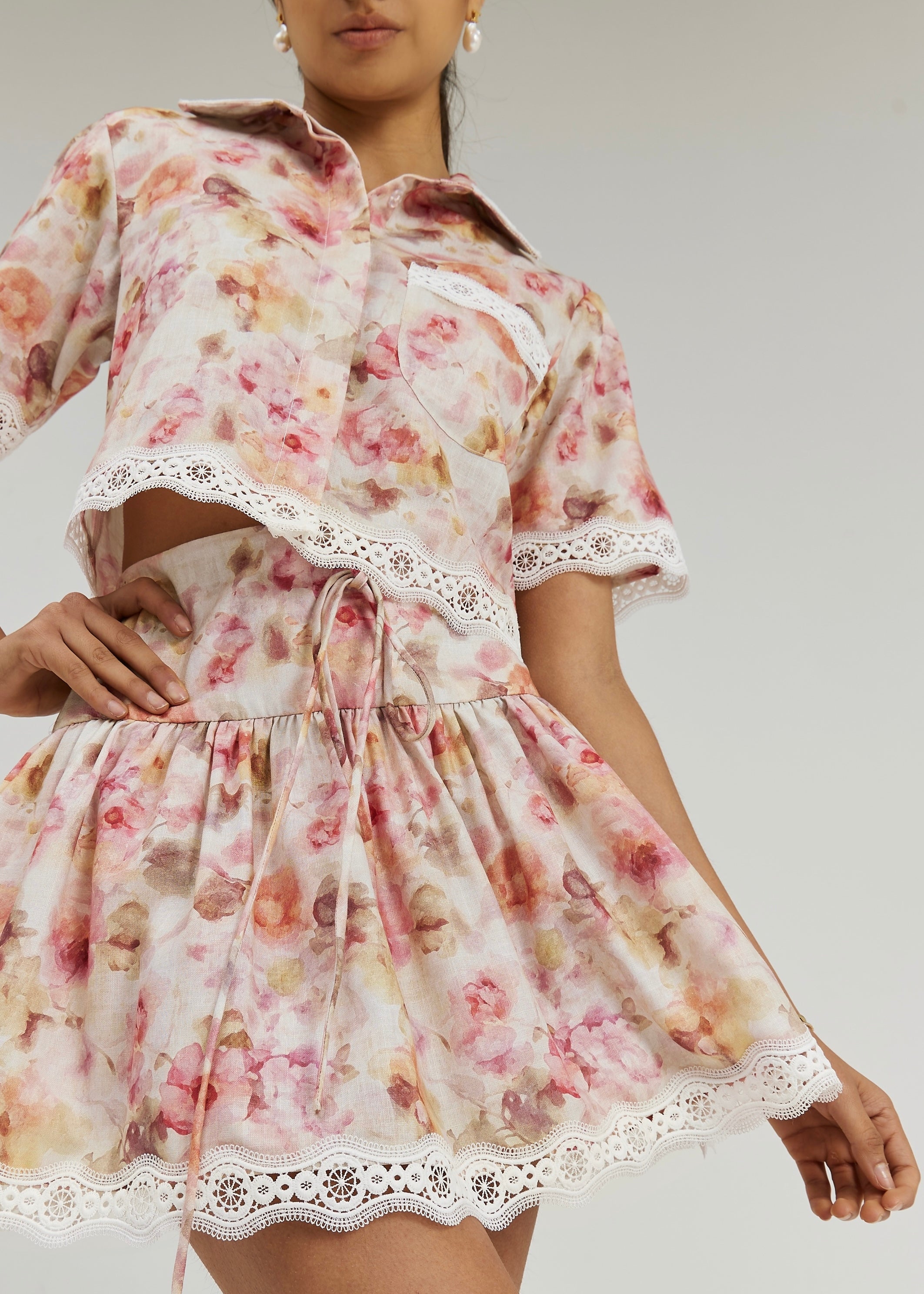 Anna Floral & Lace Skort | Pink