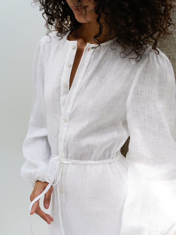 Anu Linen Button Down Maxi Dress | White