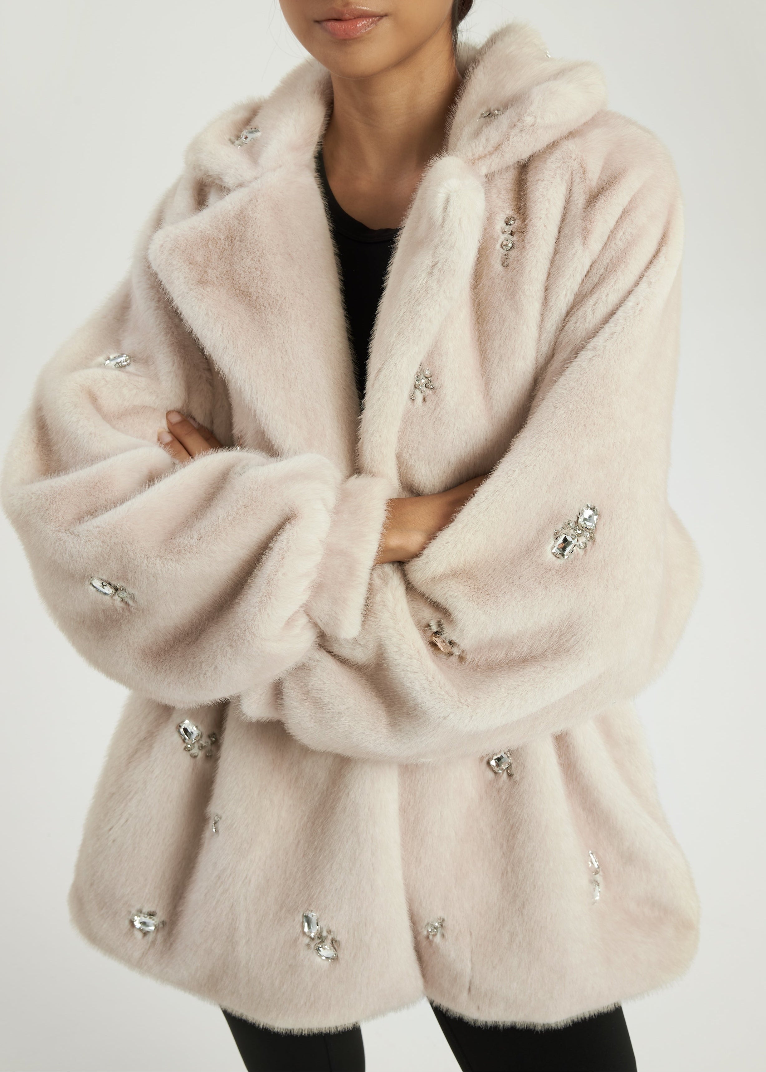 Alps Jewel Cinch Waist Fur Coat | Latte