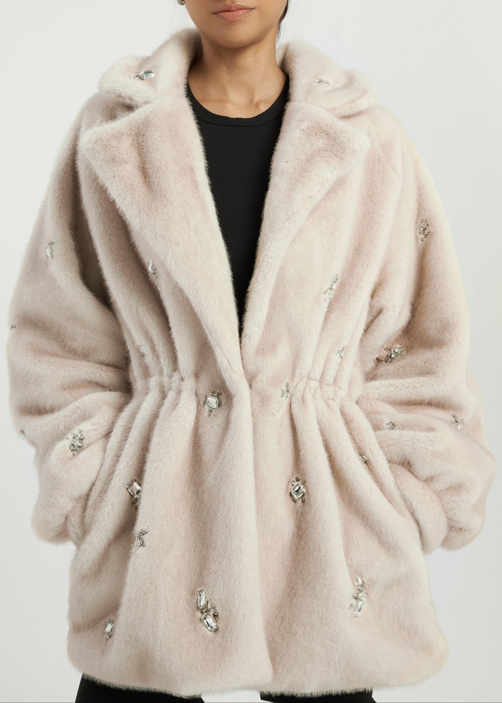 Alps Jewel Cinch Waist Fur Coat | Latte