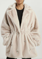 Alps Jewel Cinch Waist Fur Coat | Latte