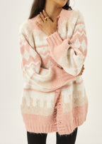 Aspen Fairisle Cosy Cardigan | Dusky Pink