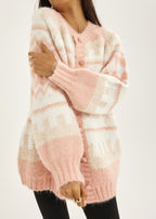 Aspen Fairisle Cosy Cardigan | Dusky Pink