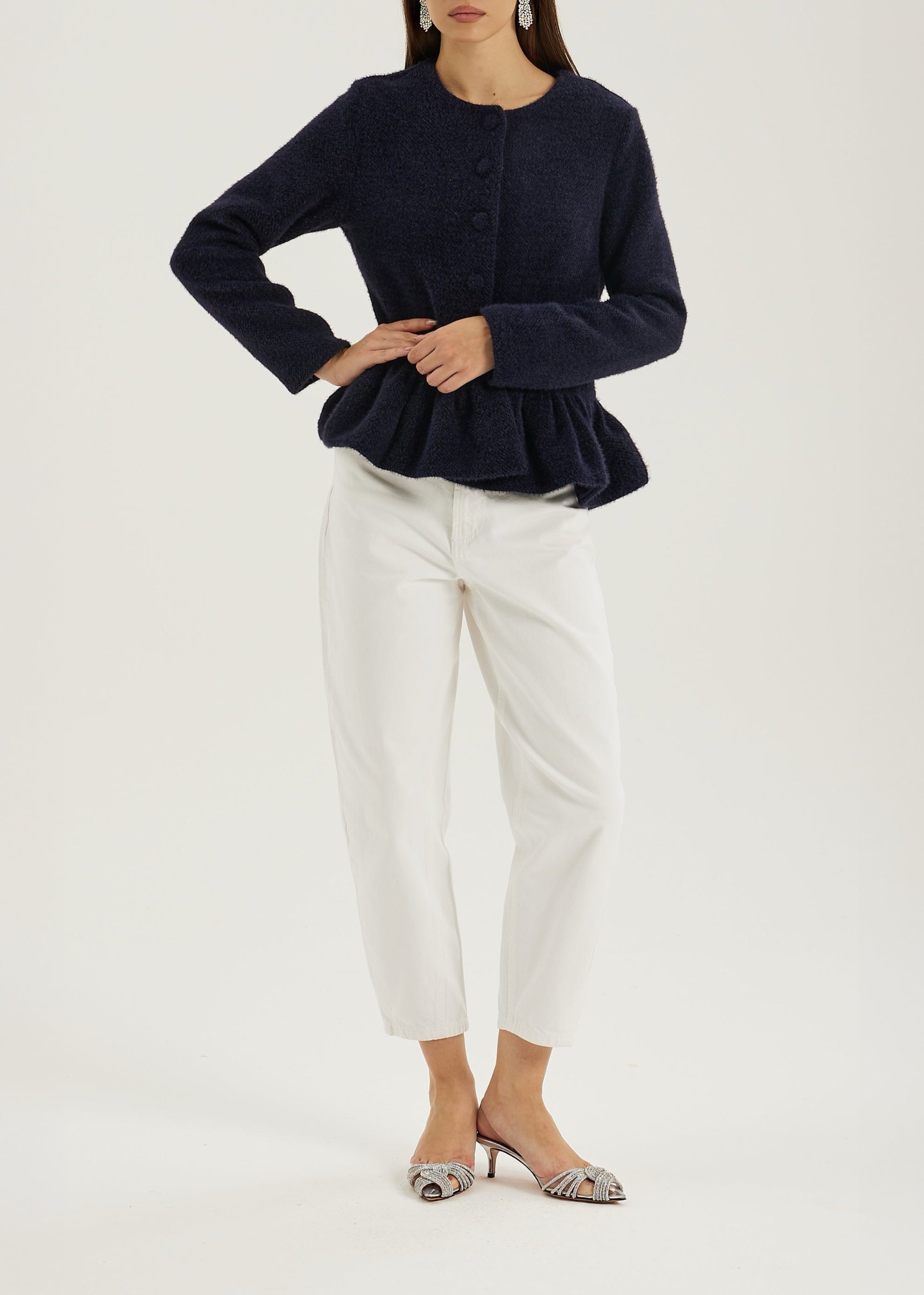 Aurora Peplum Soft Knit Cardigan | Navy