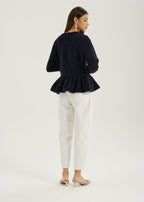 Aurora Peplum Soft Knit Cardigan | Navy