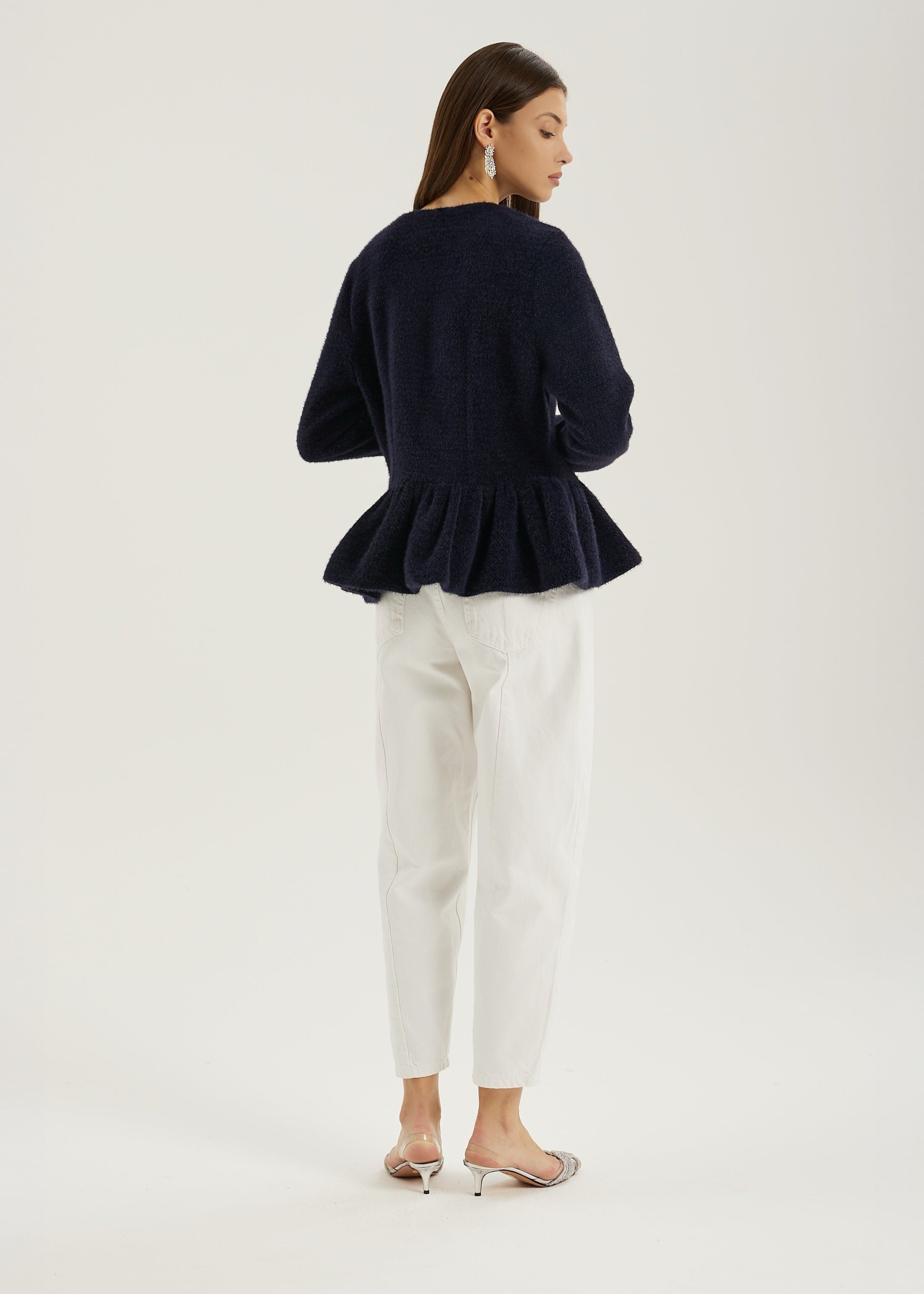 Aurora Peplum Soft Knit Cardigan | Navy